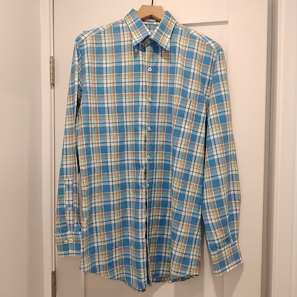 Peter Millar Linen & Cotton Multicolor Plaid Men's Long Sleeve Shirt